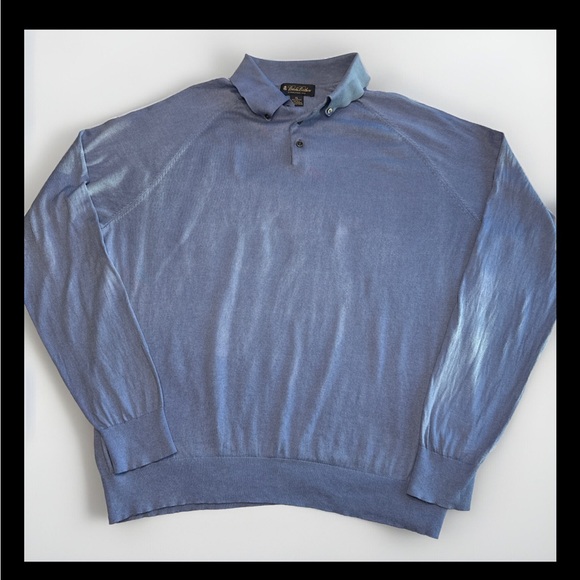 Brooks Brothers Sweater Mens XL Blue Silk Cashmere Cotton Blend Pullover EUC - Picture 1 of 5